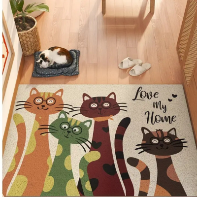 Килим у вітальню, стильний придверний килимок "Cat family", 40*60 см Килим у вітальню, стильний придверний килимок "Cat family", 40*60 см